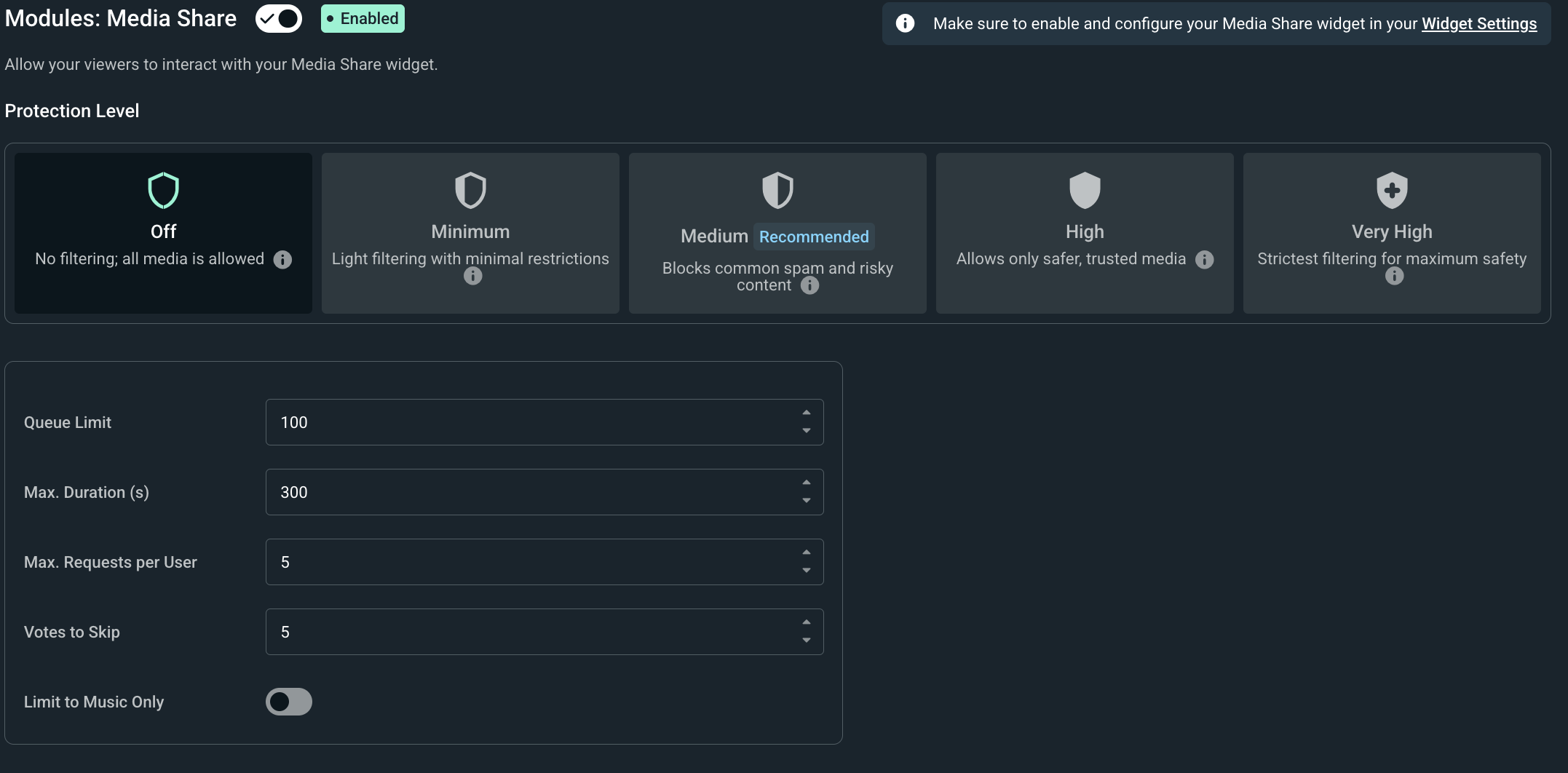 Media Share settings